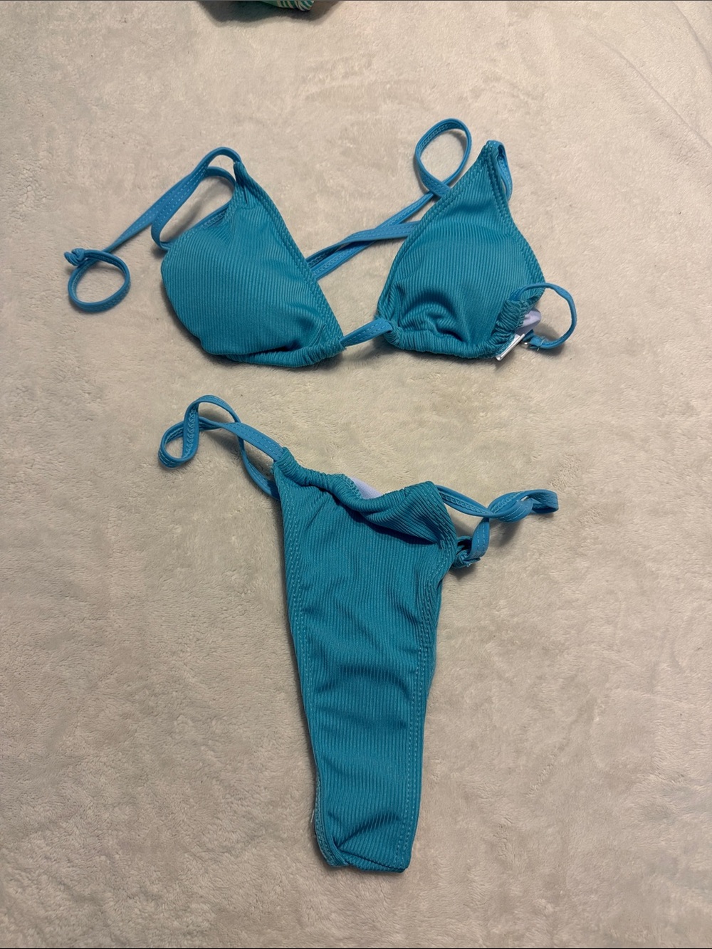 SHEIN Turquoise Ribbed Tie-Side Triangle Bikini Set